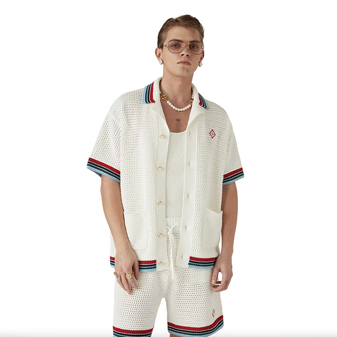 casablanca embroidered crochet knit short-sleeve shirt & shorts